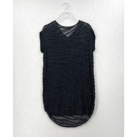 ALLSAINTS Ales Dress Womens US 2 Black Short Sleeve Sequin Embellished Shift - Picture 2 of 16